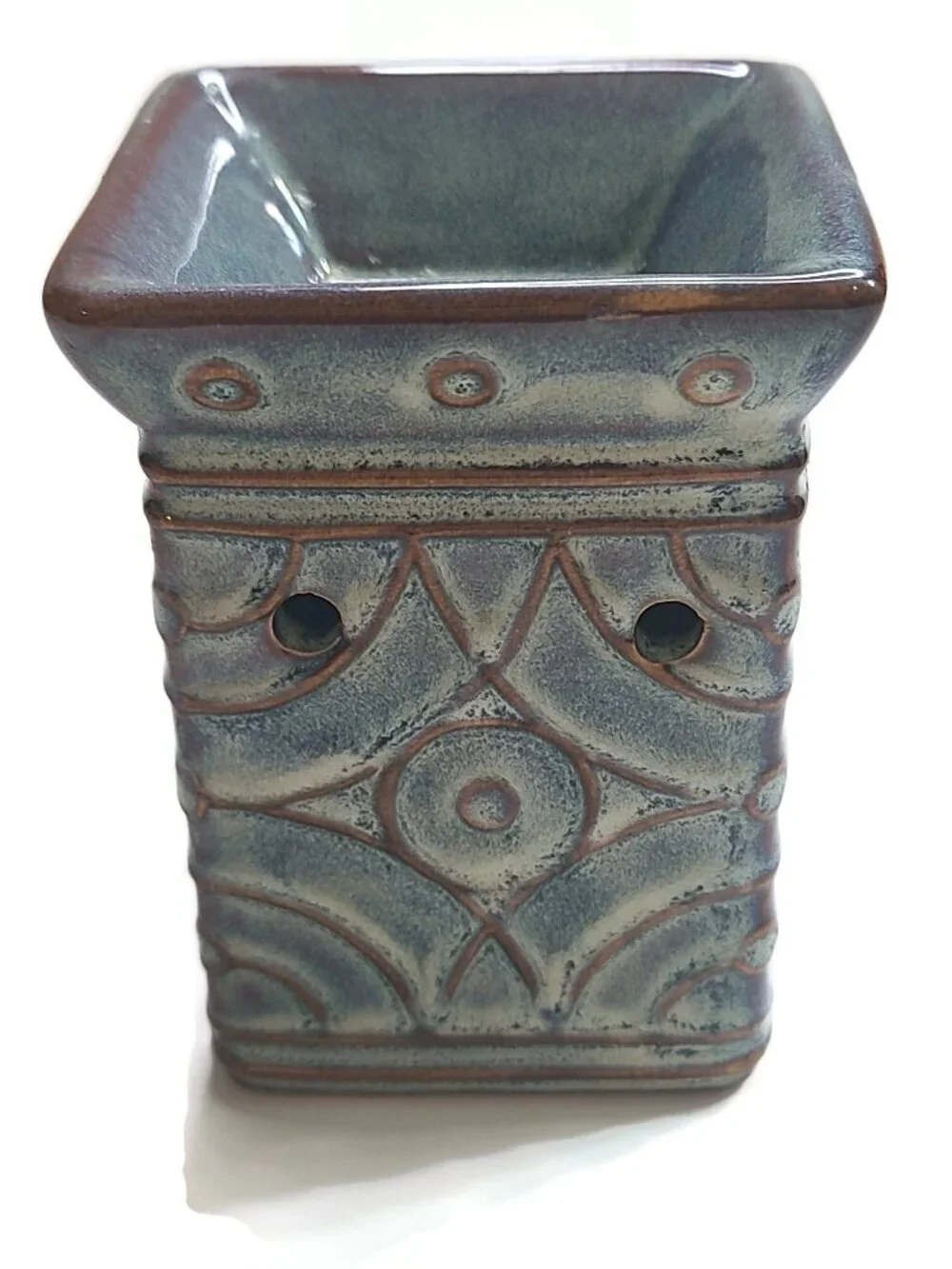 Scentsy LENORE Blue Brown Wall Plug In Mini Wax Warmer Aztec Geometric Retired